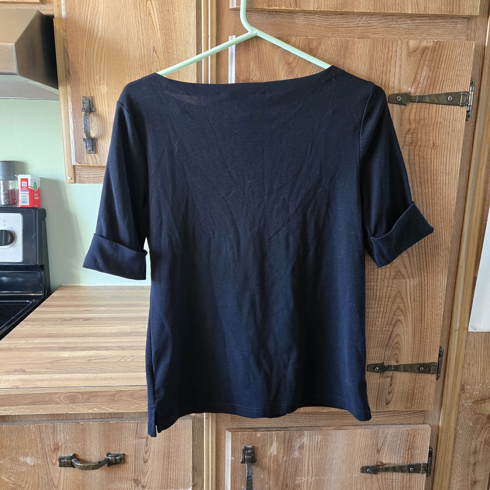 Lauren Ralph Lauren Black Boatneck Short Sleeve Top